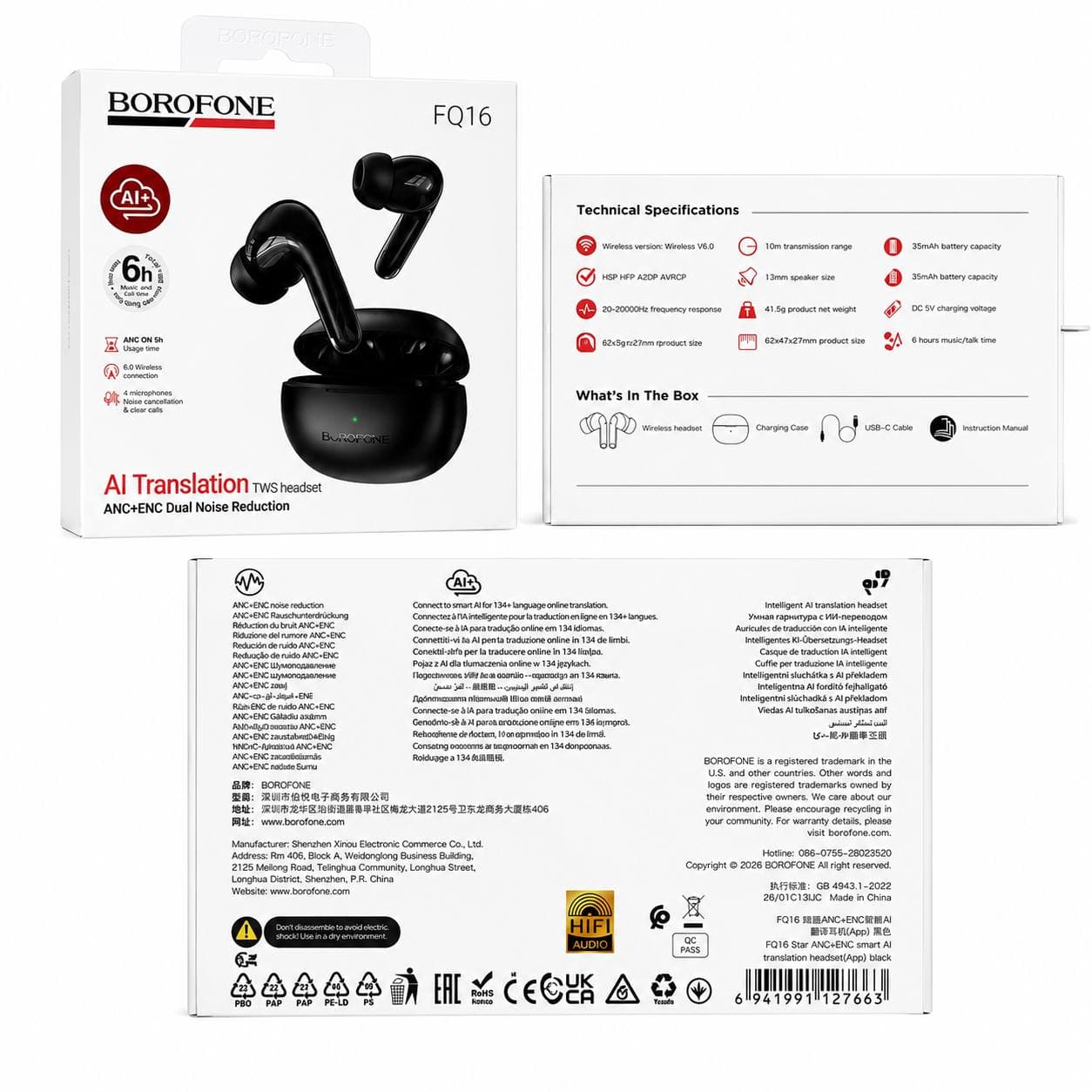 FQ16 BOROFONE ANC+ENC BLUETOOTH NAUSHNIK